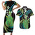 Hawaii King Kamehameha Couples Matching Short Sleeve Bodycon Dress and Hawaiian Shirt Fantastic Plumeria Chartreuse Cyan
