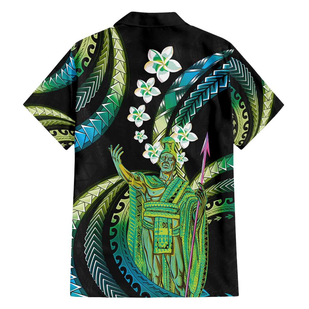 Hawaii King Kamehameha Family Matching Long Sleeve Bodycon Dress and Hawaiian Shirt Fantastic Plumeria Chartreuse Cyan