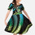 Hawaii King Kamehameha Family Matching Off The Shoulder Long Sleeve Dress and Hawaiian Shirt Fantastic Plumeria Chartreuse Cyan