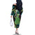Hawaii King Kamehameha Family Matching Off The Shoulder Long Sleeve Dress and Hawaiian Shirt Fantastic Plumeria Chartreuse Cyan