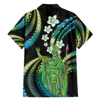 Hawaii King Kamehameha Family Matching Off Shoulder Maxi Dress and Hawaiian Shirt Fantastic Plumeria Chartreuse Cyan