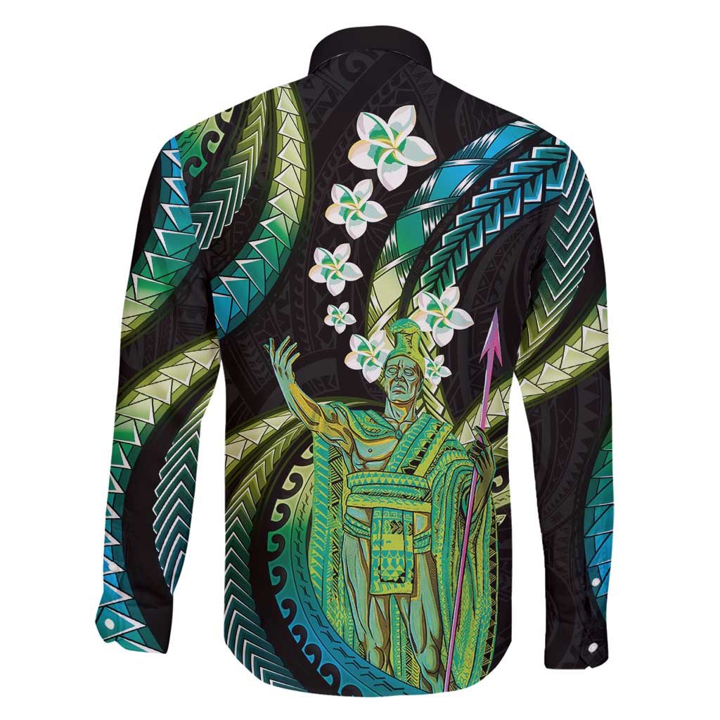 Hawaii King Kamehameha Family Matching Puletasi and Hawaiian Shirt Fantastic Plumeria Chartreuse Cyan