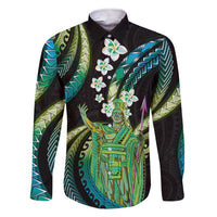Hawaii King Kamehameha Family Matching Short Sleeve Bodycon Dress and Hawaiian Shirt Fantastic Plumeria Chartreuse Cyan