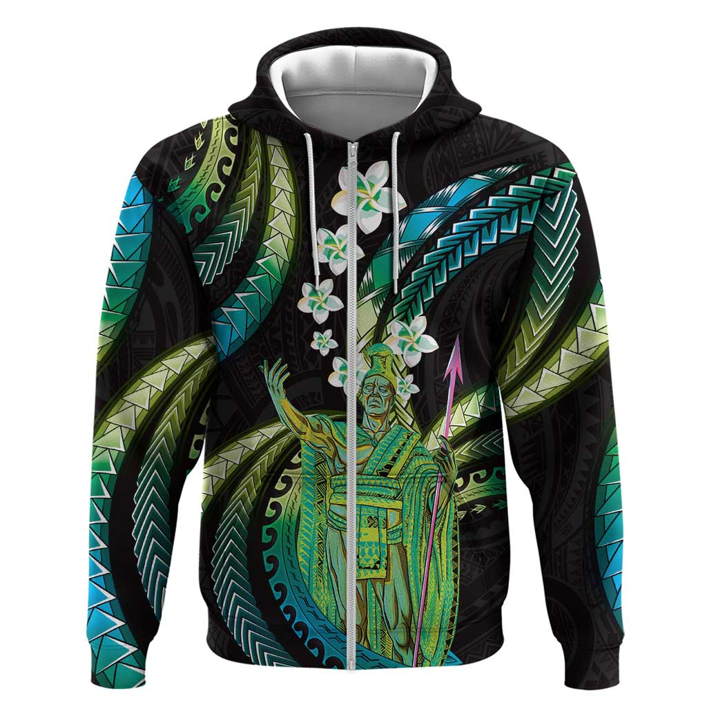 Hawaii King Kamehameha Hoodie Fantastic Plumeria Chartreuse Cyan