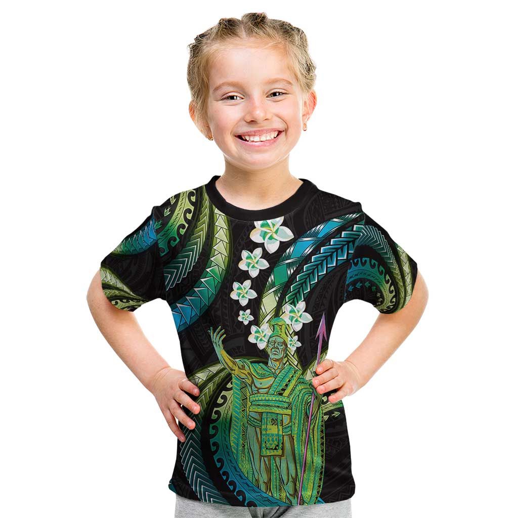 Hawaii King Kamehameha Kid T Shirt Fantastic Plumeria Chartreuse Cyan