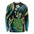 Hawaii King Kamehameha Long Sleeve Shirt Fantastic Plumeria Chartreuse Cyan
