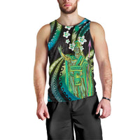 Hawaii King Kamehameha Men Tank Top Fantastic Plumeria Chartreuse Cyan