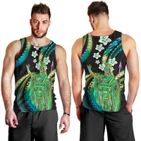 Hawaii King Kamehameha Men Tank Top Fantastic Plumeria Chartreuse Cyan