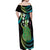 Hawaii King Kamehameha Off Shoulder Maxi Dress Fantastic Plumeria Chartreuse Cyan