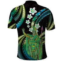 Hawaii King Kamehameha Polo Shirt Fantastic Plumeria Chartreuse Cyan