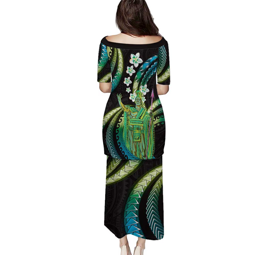 Hawaii King Kamehameha Puletasi Fantastic Plumeria Chartreuse Cyan