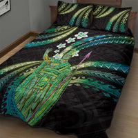 Hawaii King Kamehameha Quilt Bed Set Fantastic Plumeria Chartreuse Cyan