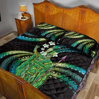 Hawaii King Kamehameha Quilt Bed Set Fantastic Plumeria Chartreuse Cyan