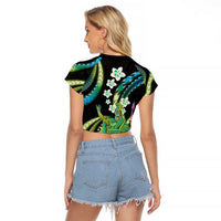 Hawaii King Kamehameha Raglan Cropped T Shirt Fantastic Plumeria Chartreuse Cyan