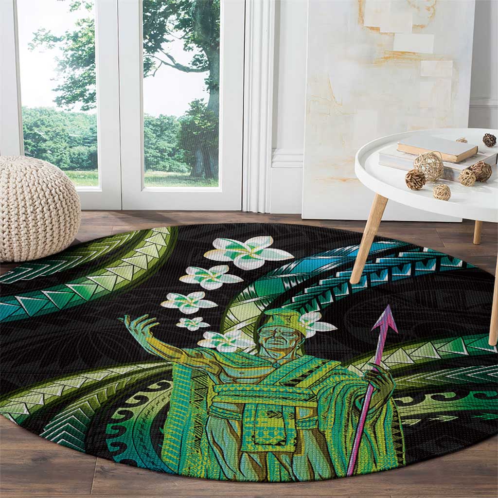 Hawaii King Kamehameha Round Carpet Fantastic Plumeria Chartreuse Cyan