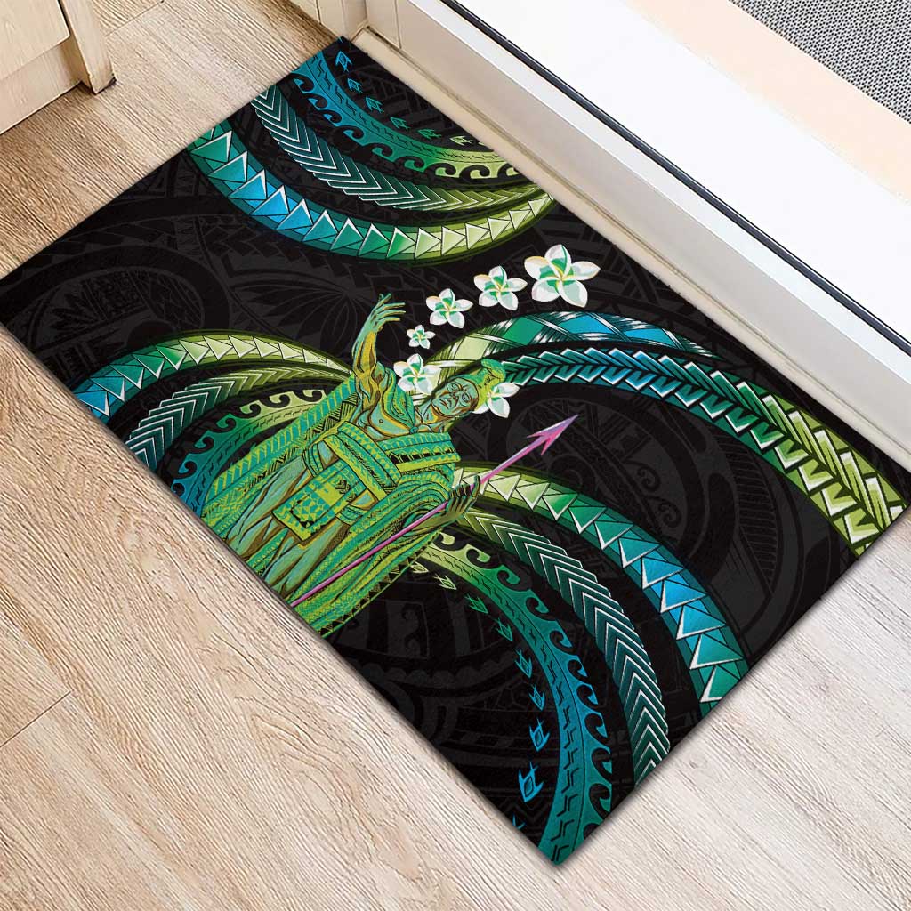 Hawaii King Kamehameha Rubber Doormat Fantastic Plumeria Chartreuse Cyan