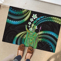 Hawaii King Kamehameha Rubber Doormat Fantastic Plumeria Chartreuse Cyan