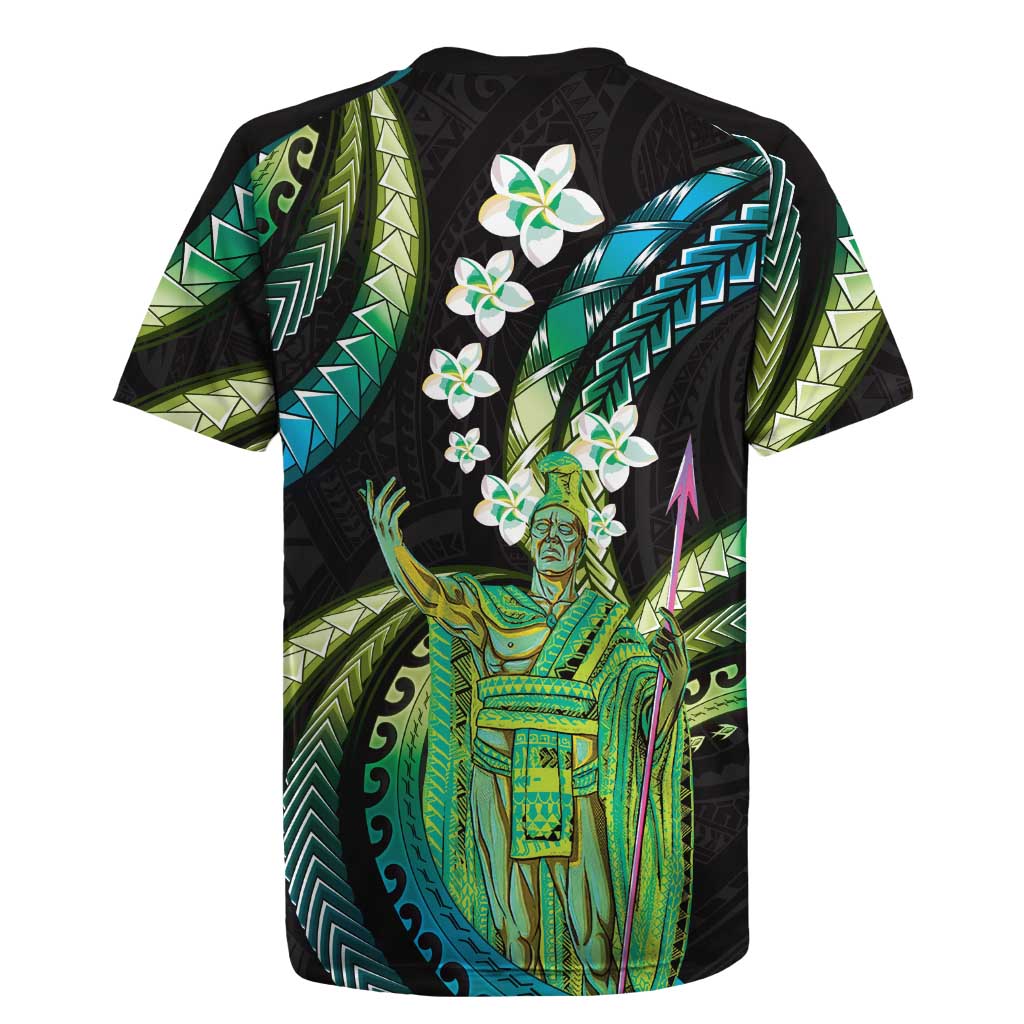 Hawaii King Kamehameha Rugby Jersey Fantastic Plumeria Chartreuse Cyan