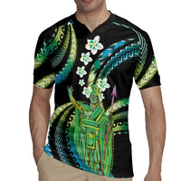 Hawaii King Kamehameha Rugby Jersey Fantastic Plumeria Chartreuse Cyan