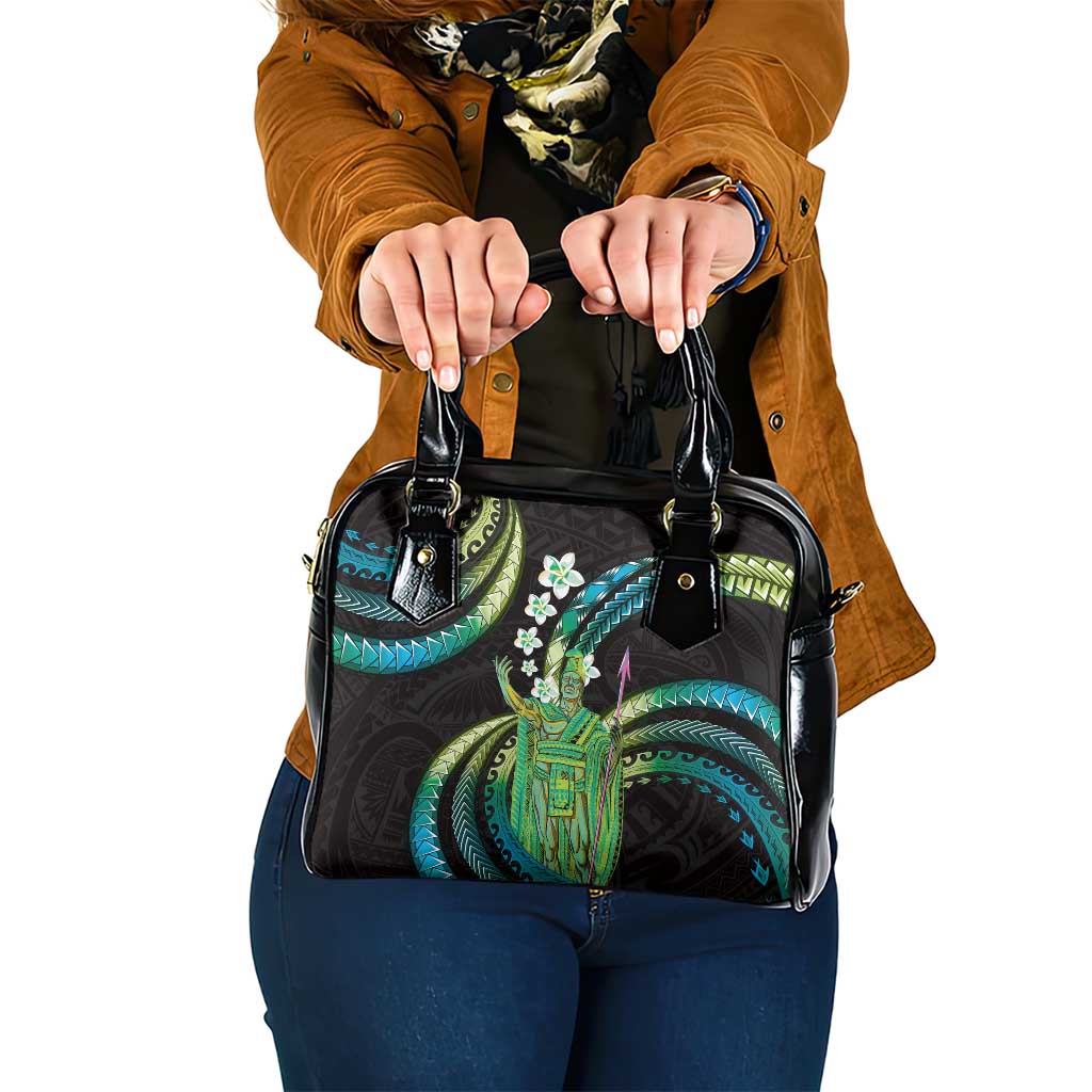 Hawaii King Kamehameha Shoulder Handbag Fantastic Plumeria Chartreuse Cyan