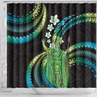 Hawaii King Kamehameha Shower Curtain Fantastic Plumeria Chartreuse Cyan