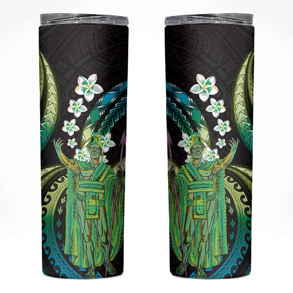 Hawaii King Kamehameha Skinny Tumbler Fantastic Plumeria Chartreuse Cyan