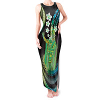 Hawaii King Kamehameha Tank Maxi Dress Fantastic Plumeria Chartreuse Cyan