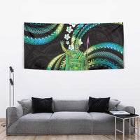 Hawaii King Kamehameha Tapestry Fantastic Plumeria Chartreuse Cyan