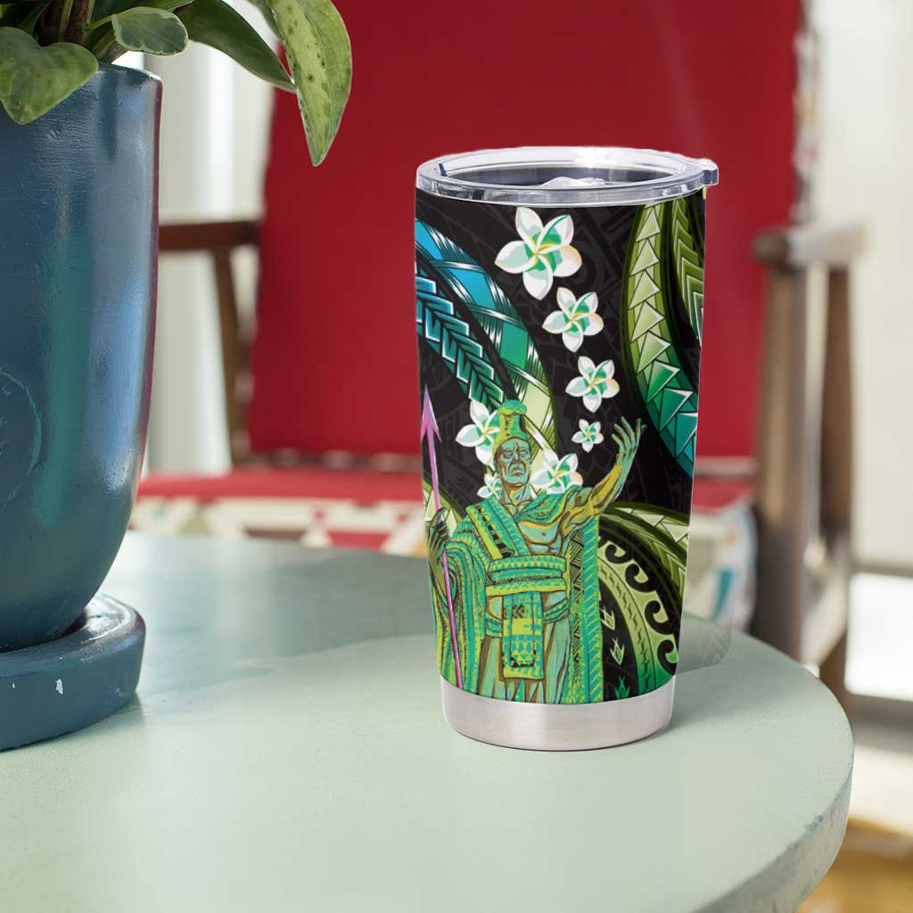 Hawaii King Kamehameha Tumbler Cup Fantastic Plumeria Chartreuse Cyan