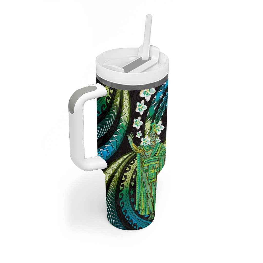 Hawaii King Kamehameha Tumbler With Handle Fantastic Plumeria Chartreuse Cyan