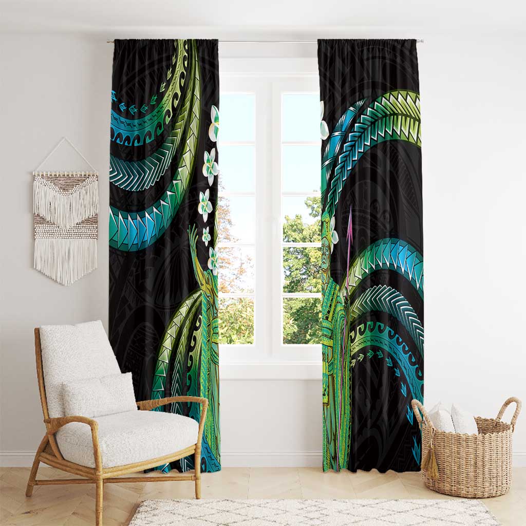 Hawaii King Kamehameha Window Curtain Fantastic Plumeria Chartreuse Cyan