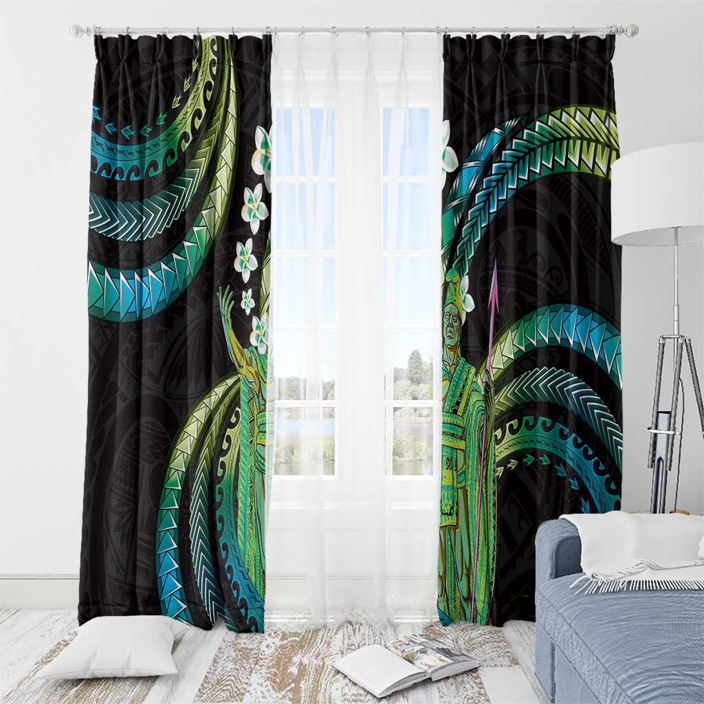 Hawaii King Kamehameha Window Curtain Fantastic Plumeria Chartreuse Cyan