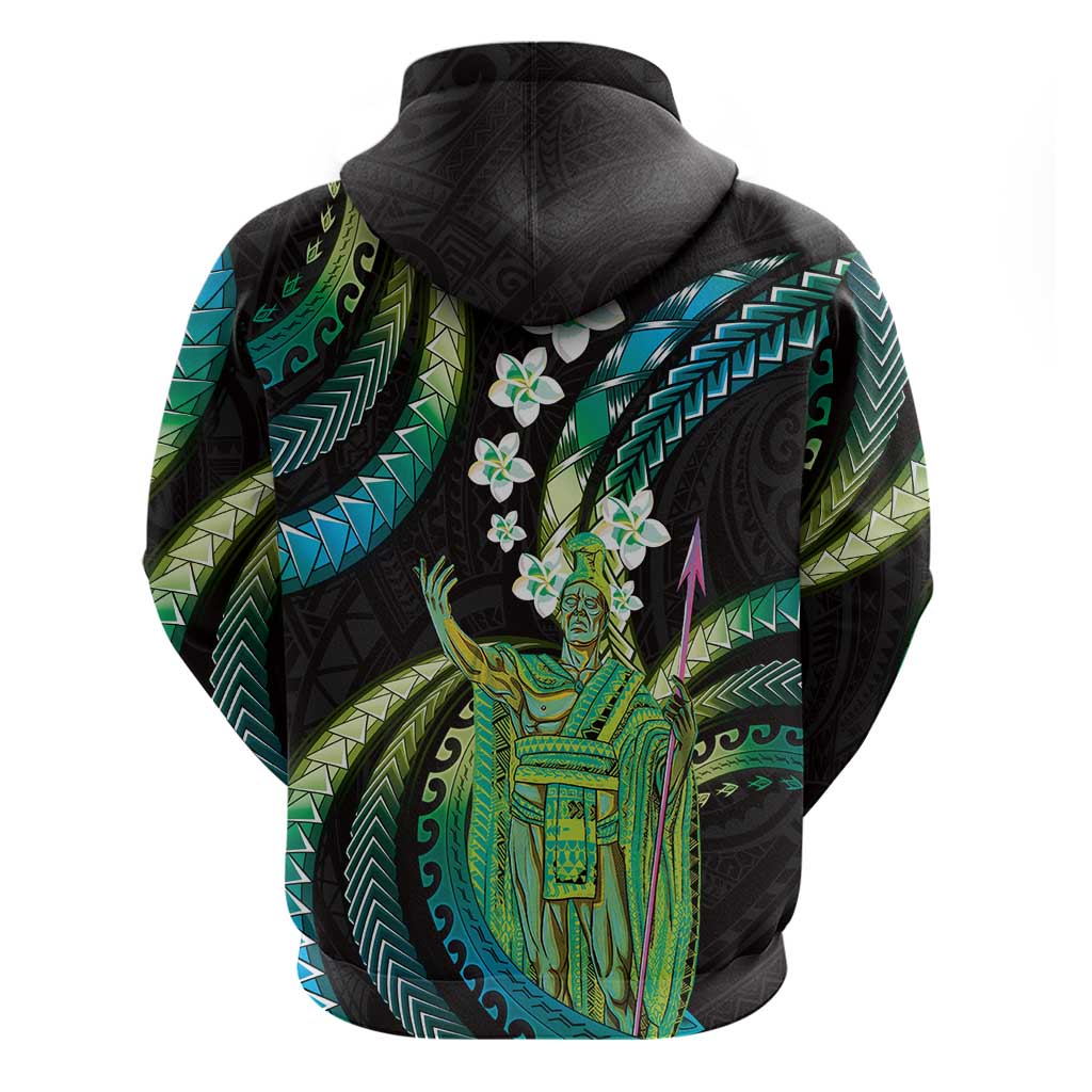 Hawaii King Kamehameha Zip Hoodie Fantastic Plumeria Chartreuse Cyan