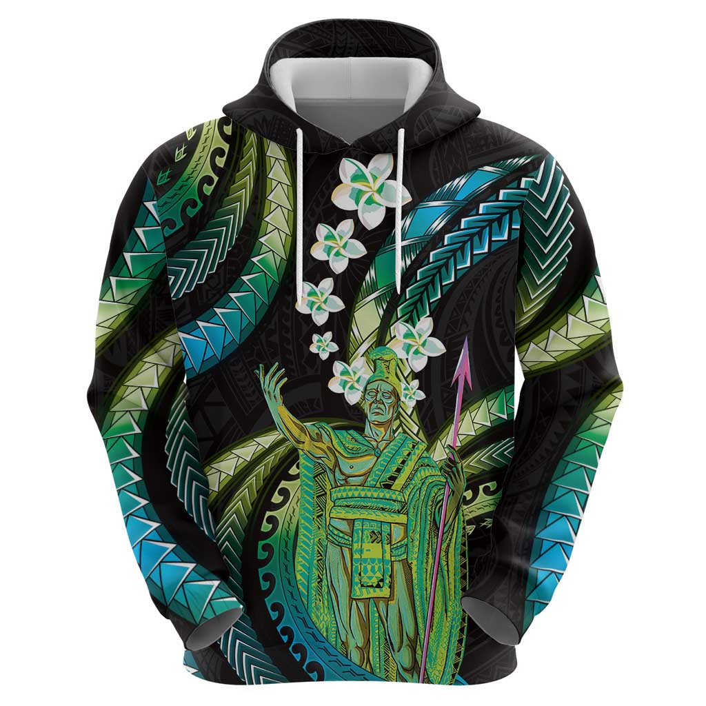 Hawaii King Kamehameha Zip Hoodie Fantastic Plumeria Chartreuse Cyan