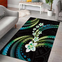 Hawaii Plumeria Area Rug Chartreuse Cyan Polynesian Pattern