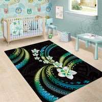 Hawaii Plumeria Area Rug Chartreuse Cyan Polynesian Pattern