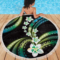 Hawaii Plumeria Beach Blanket Chartreuse Cyan Polynesian Pattern
