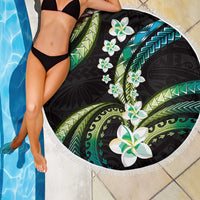 Hawaii Plumeria Beach Blanket Chartreuse Cyan Polynesian Pattern