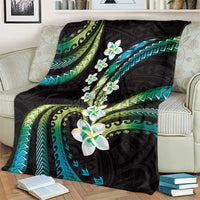 Hawaii Plumeria Blanket Chartreuse Cyan Polynesian Pattern