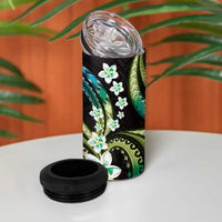 Hawaii Plumeria 4 in 1 Can Cooler Tumbler Chartreuse Cyan Polynesian Pattern