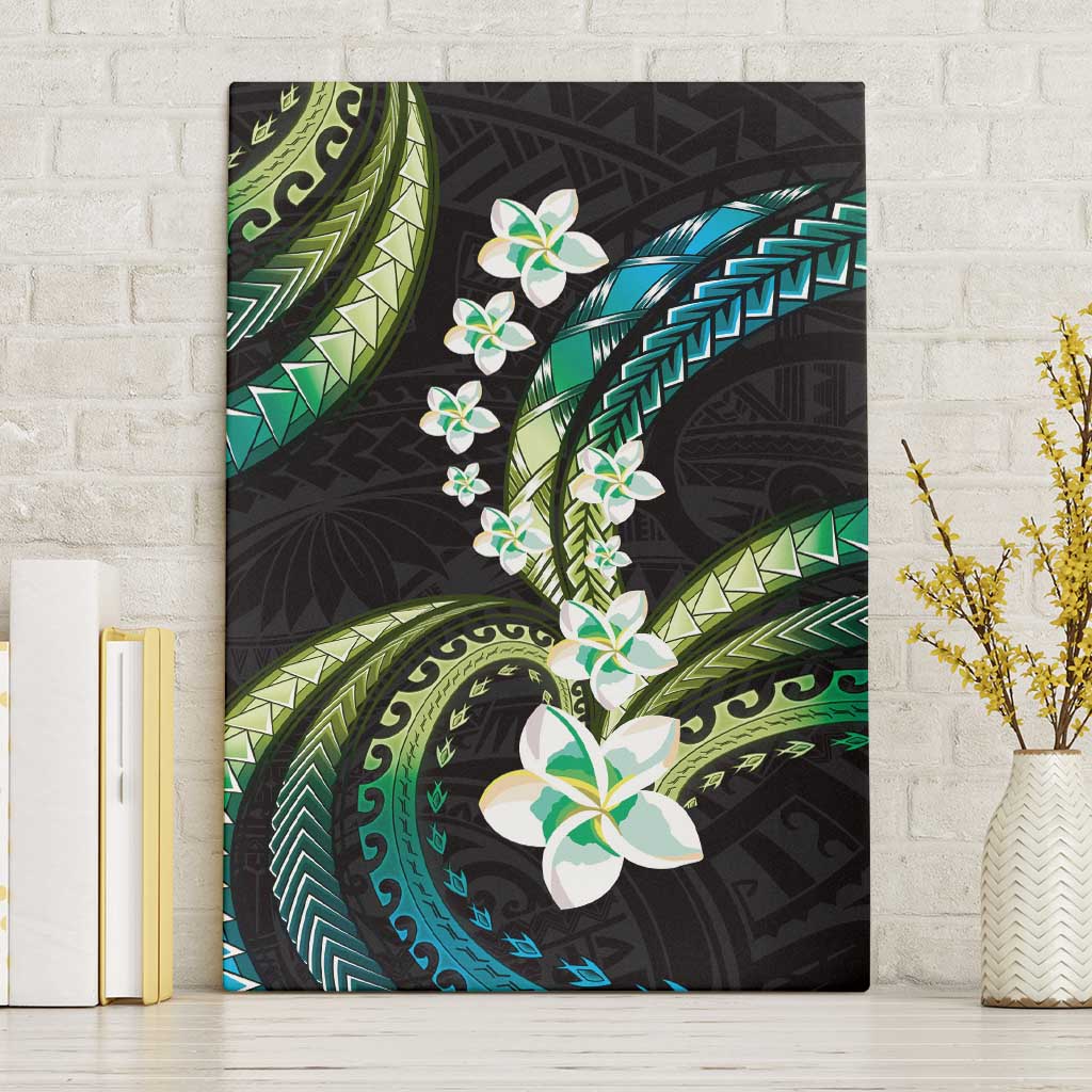 Hawaii Plumeria Canvas Wall Art Chartreuse Cyan Polynesian Pattern