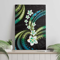 Hawaii Plumeria Canvas Wall Art Chartreuse Cyan Polynesian Pattern