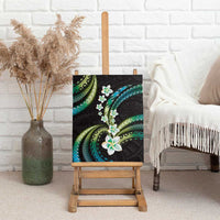 Hawaii Plumeria Canvas Wall Art Chartreuse Cyan Polynesian Pattern