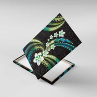 Hawaii Plumeria Canvas Wall Art Chartreuse Cyan Polynesian Pattern