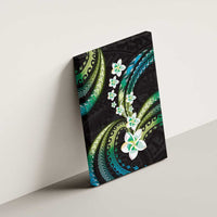 Hawaii Plumeria Canvas Wall Art Chartreuse Cyan Polynesian Pattern