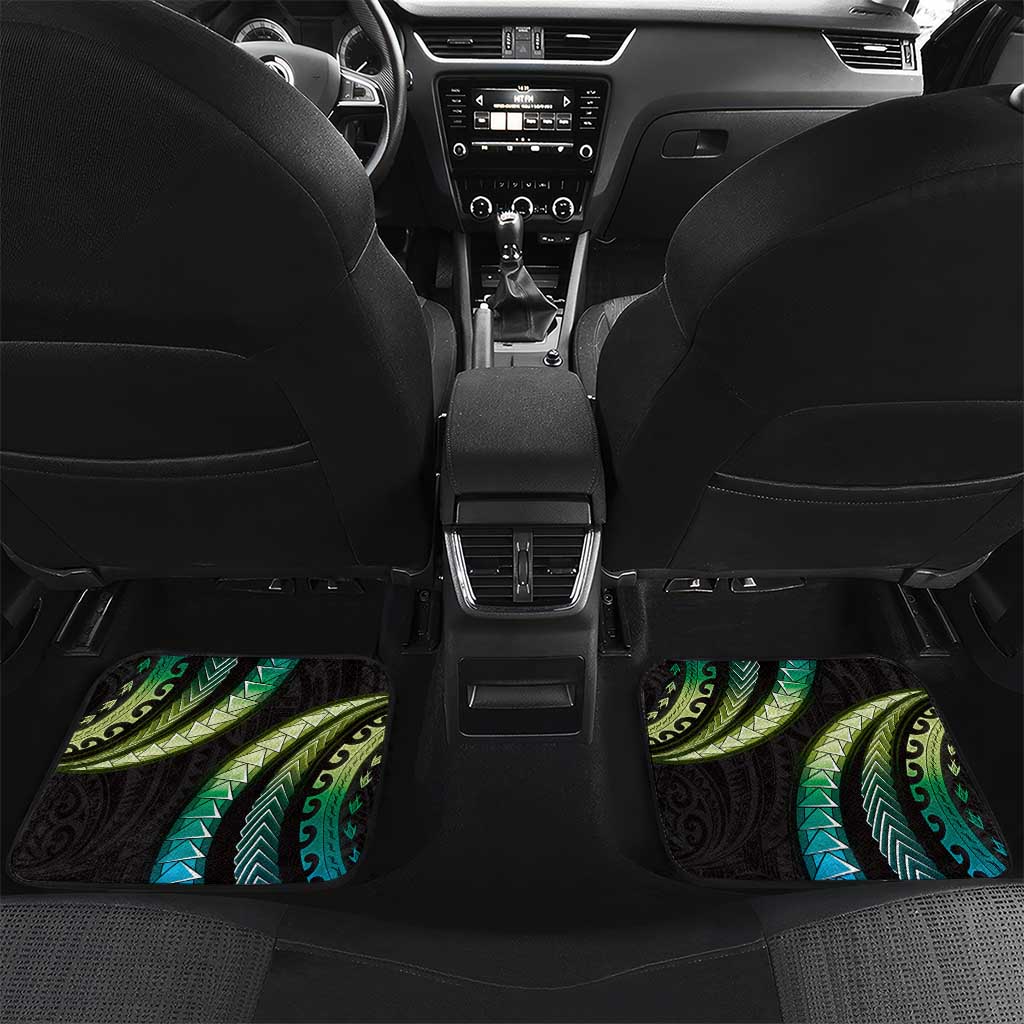 Hawaii Plumeria Car Mats Chartreuse Cyan Polynesian Pattern