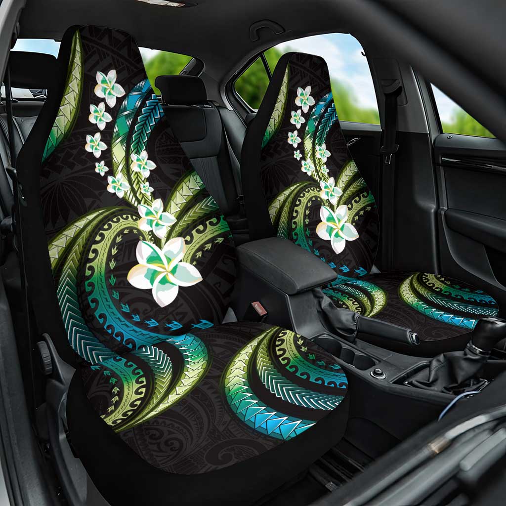 Hawaii Plumeria Car Seat Cover Chartreuse Cyan Polynesian Pattern