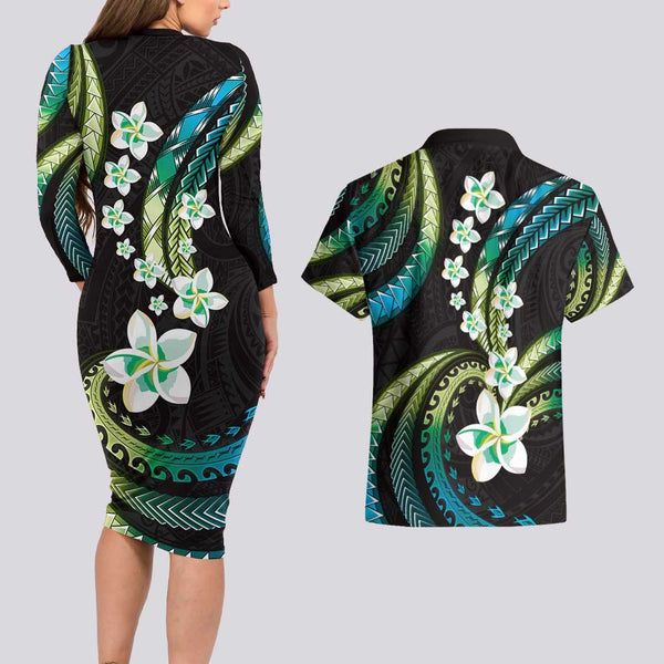 Hawaii Polynesian Pattern Combo Dress And Shirt Gold Plumeria