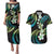 Hawaii Plumeria Couples Matching Puletasi and Hawaiian Shirt Chartreuse Cyan Polynesian Pattern