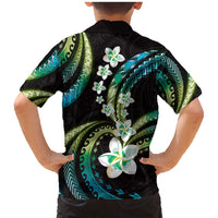 Hawaii Plumeria Family Matching Mermaid Dress and Hawaiian Shirt Chartreuse Cyan Polynesian Pattern